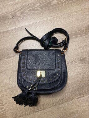 Charming Charlie Black Studded Crossbody Bag w/ Tassel Accent